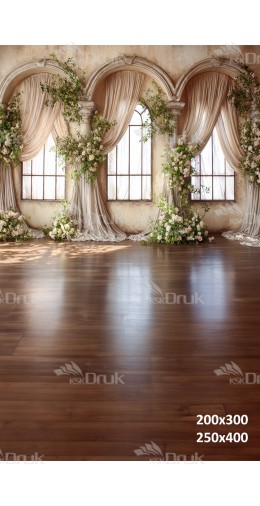 Tło fotograficzne „Romantyczne arkady z oknami i kwiatami” | E_797